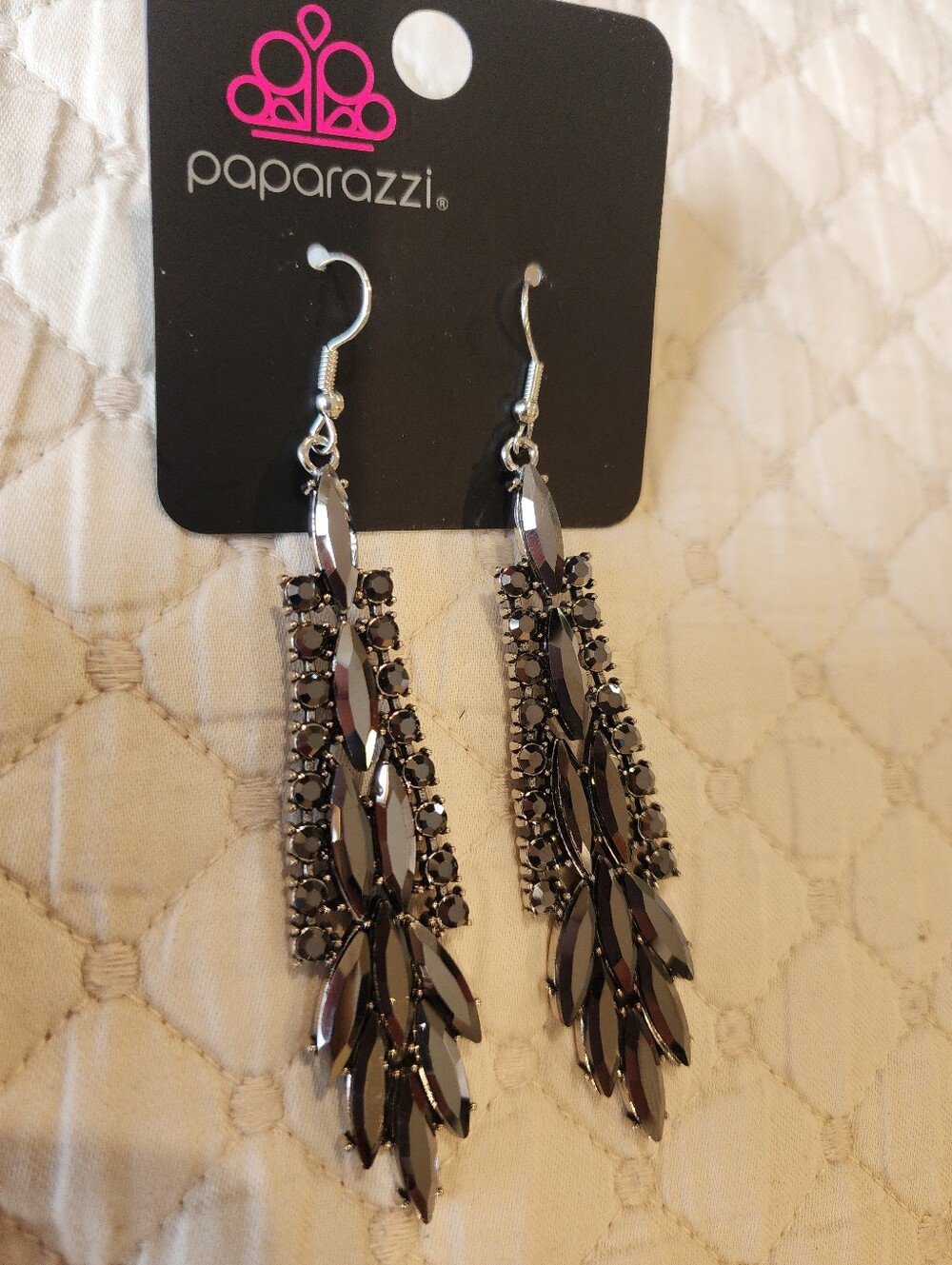 paparazzi Hematite Marquise Cascade Dangle Earrings - Gray